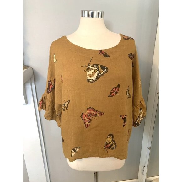 Linen Blouse Lagenlook oversized S M L Italy Natural Fiber butterfly - Picture 7 of 12